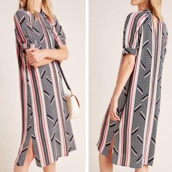 Anthropologie Dresses & Skirts - Anthropologie Geometric Pattern Striped Midi Dress with High Neck -NWT